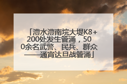 澧水澧南垸大堤K8+200处发生管涌，500余名武警、民兵、群众——通宵达旦战管涌