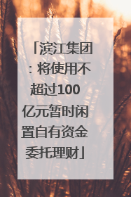 滨江集团：将使用不超过100亿元暂时闲置自有资金委托理财