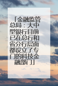 金融监管总局：大中型银行目前已在总行和省分行层面都设立了专门的科技金融部门